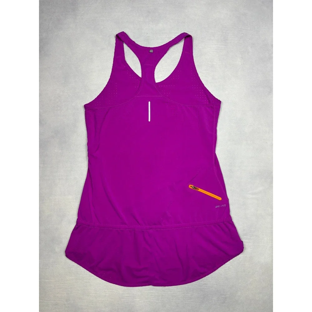 Nike Dri-FIT Magenta Purple Ruffle Hem Running Tank Top Zipper Pocket Mens M‎
